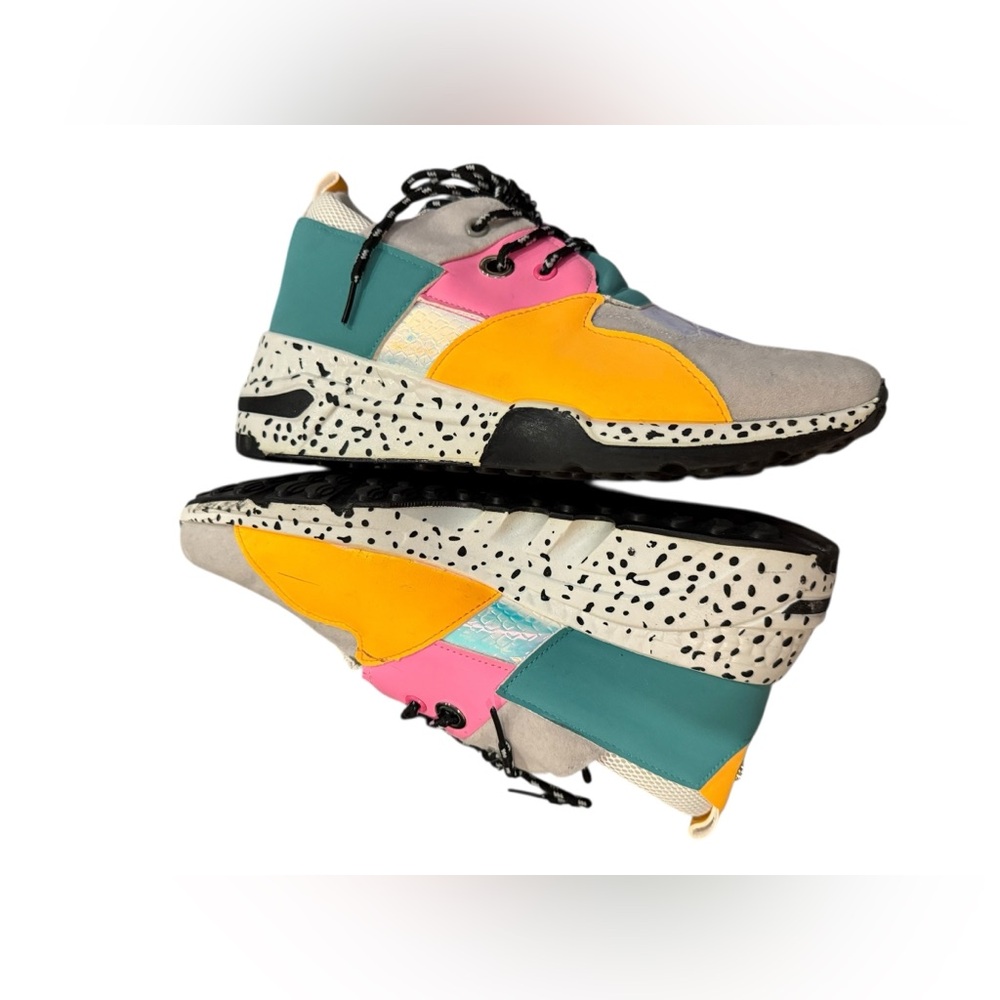 Colorblock Chunky Sneakers Holographic Pink Yellow Teal Size 10 Worn Once